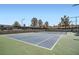 Outdoor tennis court with a new, green surface and surrounding landscaping at 2509 Libretto Ave, Henderson, NV 89052