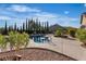 Resort-style pool with swim-up table, mature trees, and low maintenance landscaping at 2554 Braehead Ln, Henderson, NV 89044