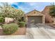 Charming single-story home featuring a two-car garage, desert landscaping, and flowering tree at 3005 Dotted Wren Ave, North Las Vegas, NV 89084