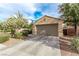 Attractive single-story home featuring a two-car garage, desert landscaping, and flowering tree at 3005 Dotted Wren Ave, North Las Vegas, NV 89084