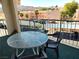 Balcony with a table and chairs overlooking the parking and the mountains at 3550 Bay Sands Dr # 3001, Laughlin, NV 89029