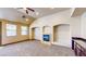 Cozy living room features a fireplace, large windows, and recessed lighting at 524 Blanche Ct, Henderson, NV 89052