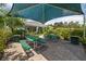 Outdoor picnic area with green tables and shade structure among landscaped grounds at 7589 Grassy Bank St, Las Vegas, NV 89139