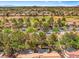 Scenic aerial view of a neighborhood backing onto a lush golf course, showcasing mature trees and well-maintained homes at 9540 Eagle Valley Dr, Las Vegas, NV 89134
