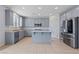 Modern kitchen with a center island, gray cabinets, granite countertops, and stainless steel appliances at 10373 Northern Hills Ave, Las Vegas, NV 89166