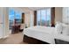 Bright bedroom with a plush bed, scenic views from expansive windows, and a workspace at 135 E Harmon Ave # 3620, Las Vegas, NV 89109