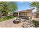 This cozy backyard has a covered patio, grassy area and a fire pit at 51 La Fiesta St, Henderson, NV 89012