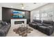 Cozy living room with a modern fireplace, plush seating, and stylish decor at 5220 Remini Ct, Las Vegas, NV 89130
