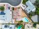 A bird's eye view of a home featuring a pool and neat landscaping, offering privacy at 7604 Charles Conrad Cir, Las Vegas, NV 89145