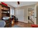 This neutral room features a built-in desk, shelving, and closet for storage at 8022 Severn Valley St, Las Vegas, NV 89139