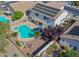 Aerial view of a home with a backyard swimming pool and solar panels on the roof at 8321 Gorsky Ave, Las Vegas, NV 89131