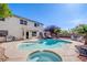 A serene backyard with a private pool, lounge area and lush landscaping at 8321 Gorsky Ave, Las Vegas, NV 89131