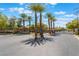 Elegant gated community entrance with mature palm trees, lush landscaping, and signage at 9812 Turtle Walk Ave, Las Vegas, NV 89149