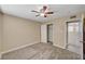 The bedroom showcases neutral tones, plush carpet and large closet at 108 Prince Ln, Las Vegas, NV 89110