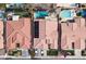 Aerial view of property highlighting backyard pool, solar panels and location within the neighborhood at 2986 Matese Dr, Henderson, NV 89052