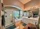 Elegant bathroom features a walk-in shower, soaking tub, and dual vanity with decorative fixtures at 2986 Matese Dr, Henderson, NV 89052