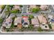 From above, a great view of this home with solar panels, a pool, mature landscaping, and privacy features at 3217 Palladio Ave, North Las Vegas, NV 89031