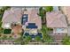 A backyard oasis is seen from above with a pool, solar panels, patio, and landscaping on a residential home at 3217 Palladio Ave, North Las Vegas, NV 89031