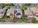 An aerial view showcases a backyard oasis with pool, solar panels, privacy landscaping, and covered patio at 3217 Palladio Ave, North Las Vegas, NV 89031
