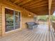 Charming deck area with wood floors, exterior lighting, and outdoor seating at 855 E Ponderosa Rd, Mammoth Creek, UT 84735