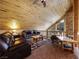 Upstairs living room featuring wood paneled ceiling, rustic furniture, and scenic views at 855 E Ponderosa Rd, Mammoth Creek, UT 84735