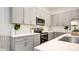 Modern kitchen featuring stainless steel appliances, quartz countertops, and gray cabinets at 1157 Blossom Point St, Las Vegas, NV 89135