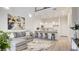 Open living space with modern sofa, art, and a kitchen featuring barstool seating at 1187 Blossom Point St # 36, Las Vegas, NV 89135