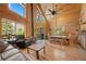 Bright living room featuring wood paneled walls, wood-burning stove, and natural light at 2160 Via Vita St, Mount Charleston, NV 89124