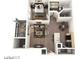 A stylish floor plan featuring a bedroom, a living room, a kitchen and a balcony at 2900 Sunridge Heights Pkwy # 1733, Henderson, NV 89052