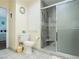 Clean bathroom featuring a standing shower with modern tiling and neutral paint at 4567 Madreperla St, Las Vegas, NV 89121