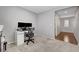 This bedroom features neutral carpet and walls, and a built-in desk at 7870 Formitch Ct, Las Vegas, NV 89166
