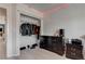 Bedroom with a closet, modern furniture, and wood-style laminate floors at 9844 Red Horse St, Las Vegas, NV 89143