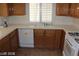 Efficient kitchen with matching appliances, wooden cabinets, and a bright window at 10021 Via Toro Ave, Las Vegas, NV 89117