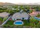 Expansive backyard featuring a sparkling pool, large patio, and lush lawn at 10969 Tranquil Waters Ct, Las Vegas, NV 89135
