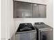 Laundry room features front load washer and dryer and storage cabinets at 11800 Black Canary Ave, Las Vegas, NV 89138
