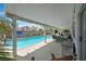 Inviting backyard pool with an American flag feature and covered patio area, perfect for outdoor entertaining at 2011 Mountain Sunset Ave, North Las Vegas, NV 89031