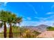 Beautiful view of distant mountains from behind iron fencing with green and tan vegetation in the foreground at 2377 Baldwinville Ct, Henderson, NV 89044