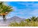 Scenic view of mountains framed by lush palm trees against a clear blue sky, offering a serene backdrop at 2377 Baldwinville Ct, Henderson, NV 89044