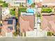 Bird's eye view displays backyard oasis with pool, neighboring homes and well manicured landscaping at 885 Violet Hill St, Las Vegas, NV 89110