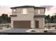 Two-story home with a gray stucco exterior, brown trim, a two-car garage and desert landscaping at 9674 Biedler Ct # Lot 10, Las Vegas, NV 89178