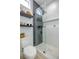 Modern bathroom with an open shower, shelving and a sleek toilet at 10709 Hunters Woods Pl, Las Vegas, NV 89134