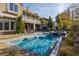 Gorgeous backyard featuring lush landscaping, inviting pool, and outdoor living spaces at 2215 Alcova Ridge Dr, Las Vegas, NV 89135