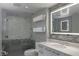 Bright bathroom featuring a glass-enclosed shower, sleek fixtures, and modern lighting at 222 Karen Ave # 3104, Las Vegas, NV 89109