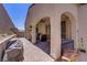 Covered patio with brick flooring, perfect for outdoor entertaining at 390 Inflection St, Henderson, NV 89011
