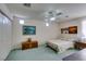 Cozy bedroom with soft carpet, fan, and a large closet at 4765 N Grand Canyon Dr, Las Vegas, NV 89129