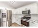 Modern kitchen featuring stainless steel appliances and white cabinets at 5588 La Sendas Ct, Las Vegas, NV 89122