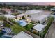 Breathtaking aerial view showcasing a modern home with a sparkling pool, backyard, and lush landscaping at 7385 Heron Canyon Ct, Las Vegas, NV 89117