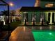 Lush backyard featuring artificial turf, privacy decor and access to the pool at 7569 Shadow Estates Way, Las Vegas, NV 89113