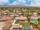 Beautiful aerial view of the property featuring a pool, desert landscaping, and mountain views at 8216 Tursi Lodge Ct, Las Vegas, NV 89131