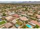 Neighborhood aerial view featuring swimming pools, desert landscaping and many single-Gathering homes at 8216 Tursi Lodge Ct, Las Vegas, NV 89131